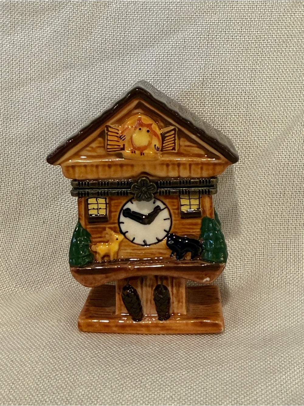 Hand-Painted Porcelain Cuckoo Clock Trinket Box